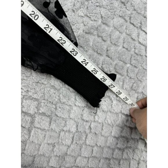 Almost‎ Famous Black Dress Stretch below Knee Sheer Floral Sleeves Size M/L - Picture 11 of 12